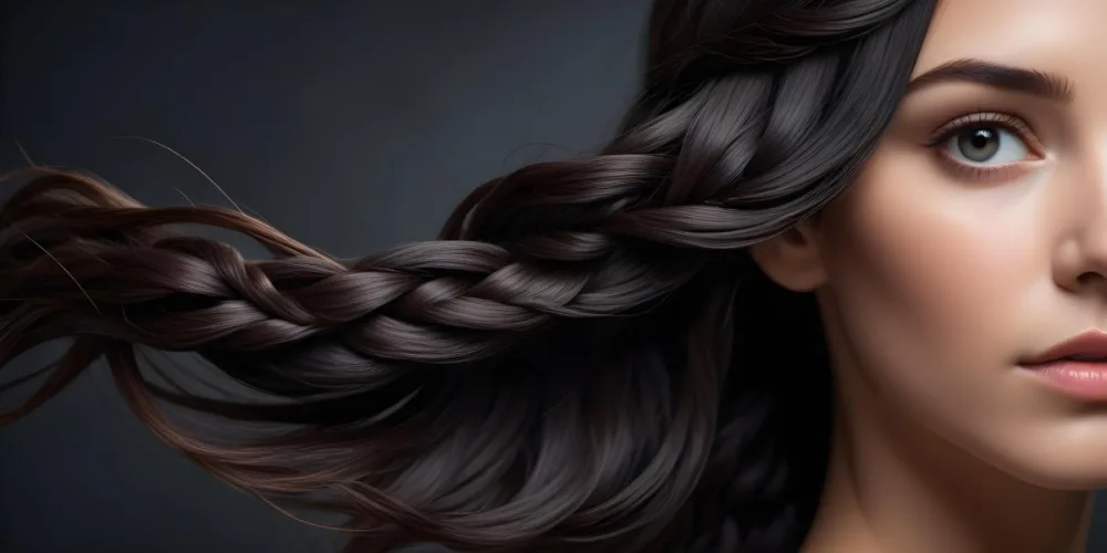 Dark Shiny Hair With Smooth Flowing Strands Showcasing Intricate Braiding And Texture With A Blurred Background 11 643e