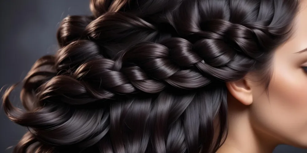 Dark Shiny Hair With Smooth Flowing Strands Showcasing Intricate Braiding And Texture With A Blurred Background 12 0326