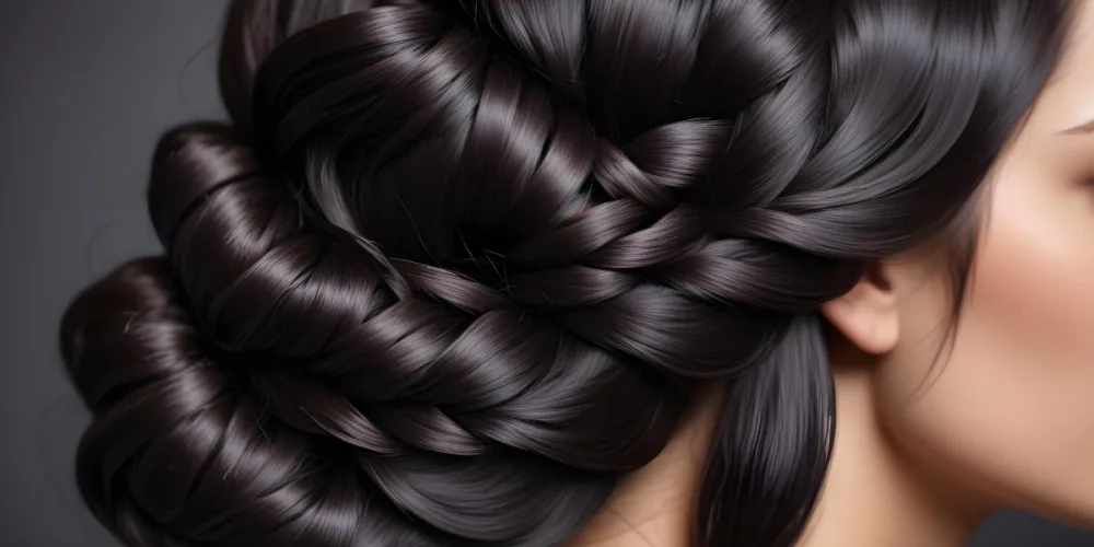 Dark Shiny Hair With Smooth Flowing Strands Showcasing Intricate Braiding And Texture With A Blurred Background 14 9031