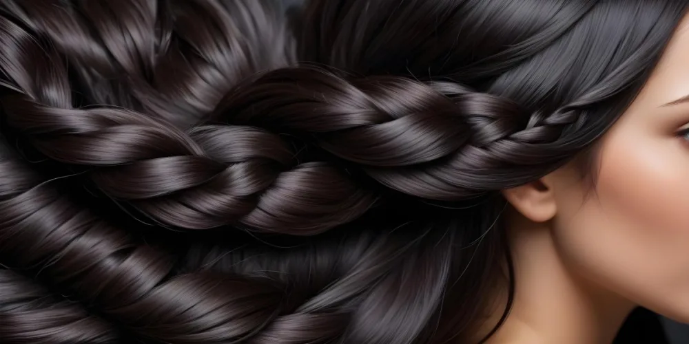 Dark Shiny Hair With Smooth Flowing Strands Showcasing Intricate Braiding And Texture With A Blurred Background 33 De75