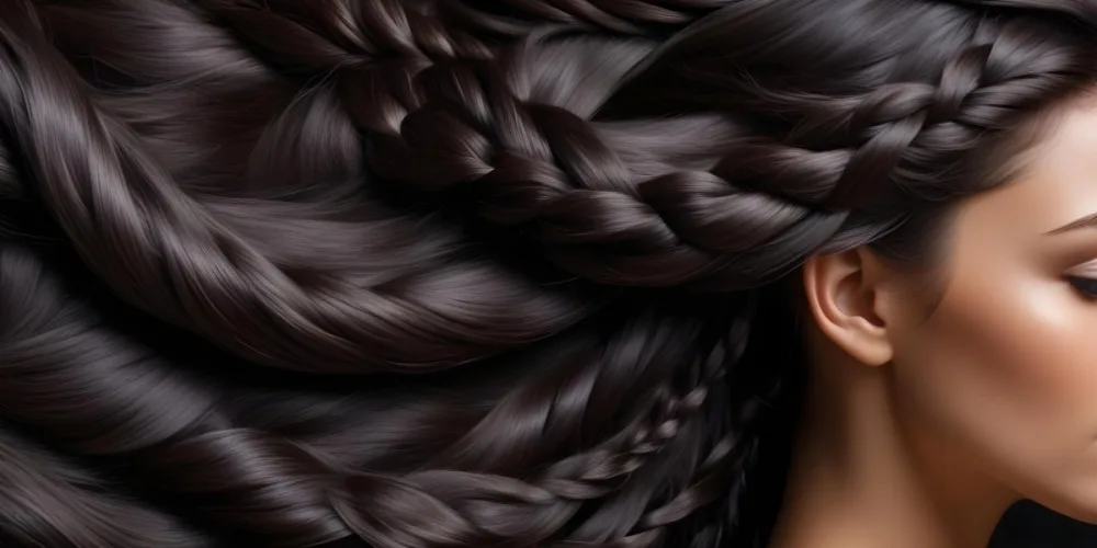 Dark Shiny Hair With Smooth Flowing Strands Showcasing Intricate Braiding And Texture With A Blurred Background 41 Ef3f