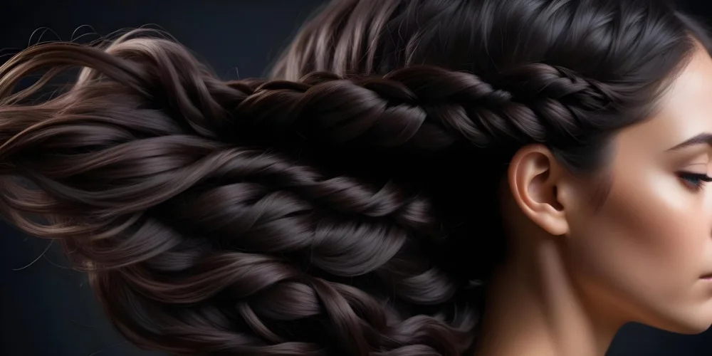 Dark Shiny Hair With Smooth Flowing Strands Showcasing Intricate Braiding And Texture With A Blurred Background 69 Ed77