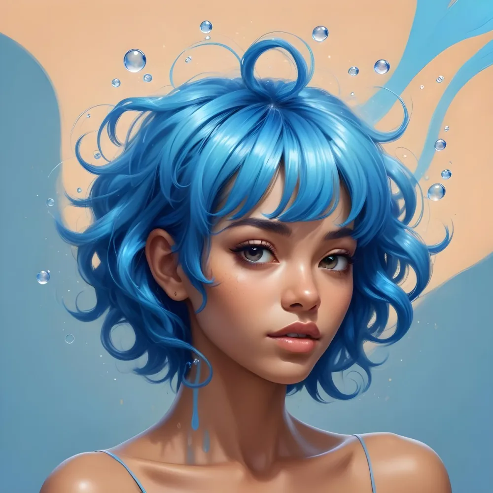 Digital Painting A Blue Hair Follicle With A Glowing Aura Surrounded By Bubbles On A Light Brown Skin Background With A Gradient Blue Background Bold And Slim Lines Brush Strokes 13 Cc39