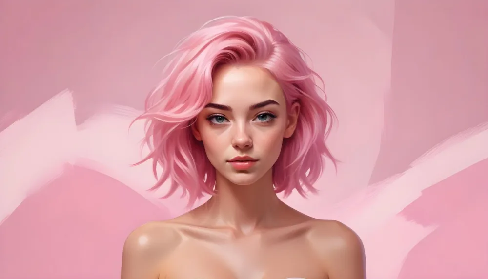 Digital Painting A Caucasian Woman 23 Years Old Pink Hair Pink Background Bold And Slim Lines Brush Strokes 18 9935