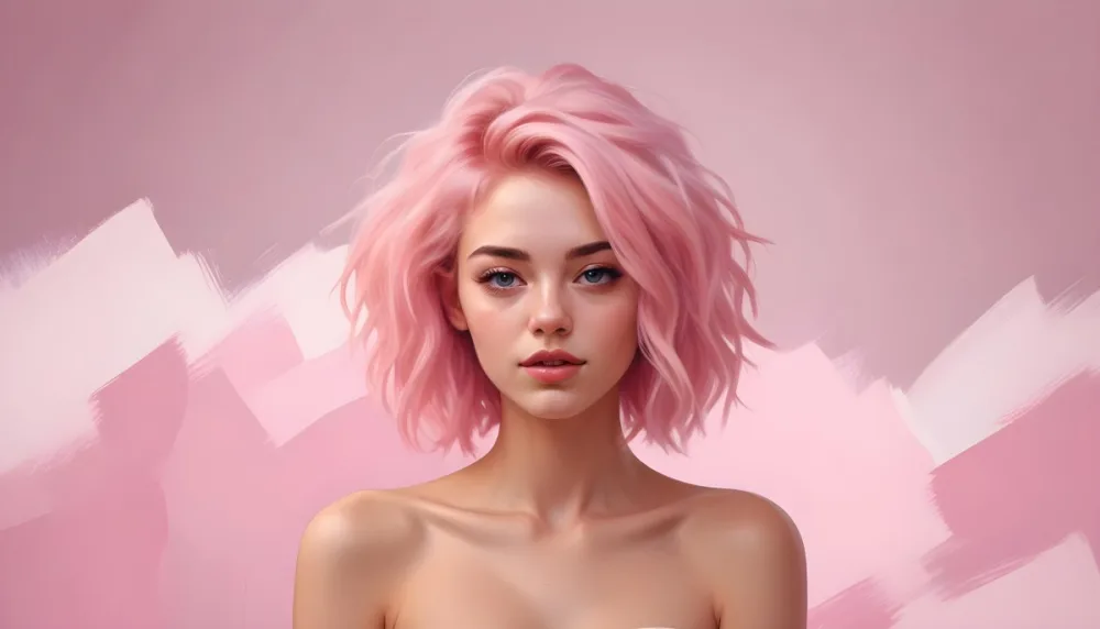 Digital Painting A Caucasian Woman 23 Years Old Pink Hair Pink Background Bold And Slim Lines Brush Strokes 22 7567