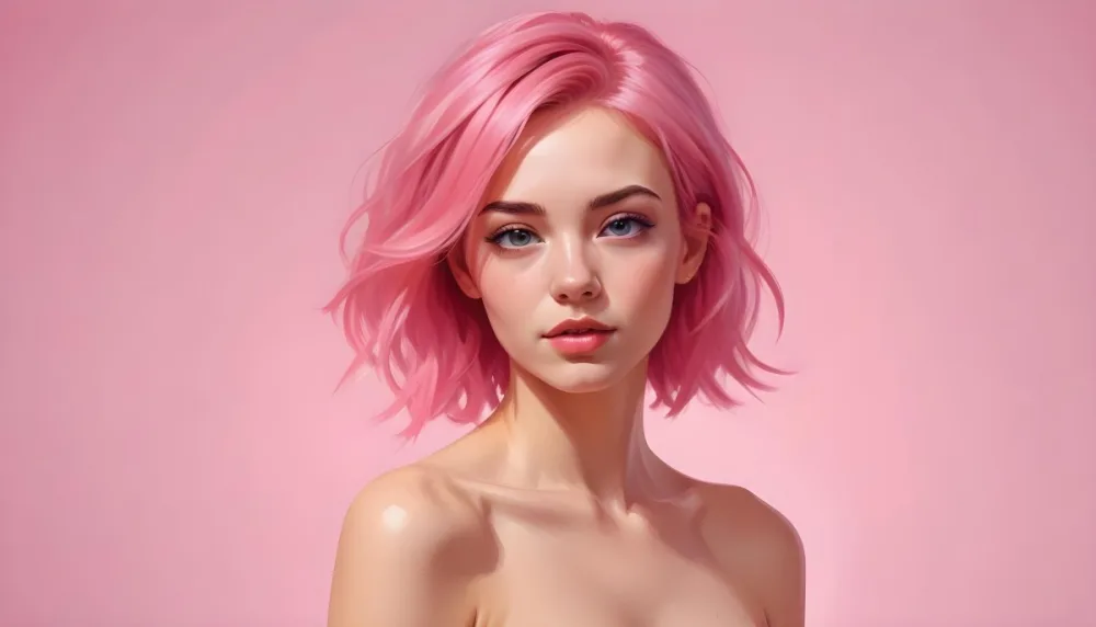 Digital Painting A Caucasian Woman 23 Years Old Pink Hair Pink Background Bold And Slim Lines Brush Strokes 8 6cea
