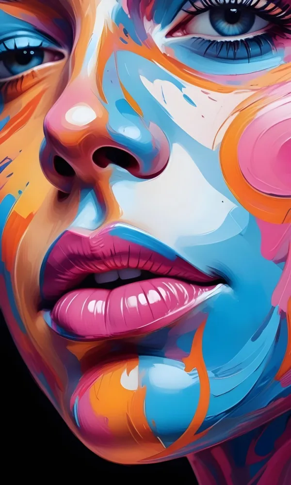 Digital Painting A Close Up Of A Colorful Abstract Face With Vibrant Swirling Patterns Of Pink Blue And Orange Hues The Lips Are Prominent And Appear To Be Slightly Parted Creating An Emotive Expression Bo 13 6065