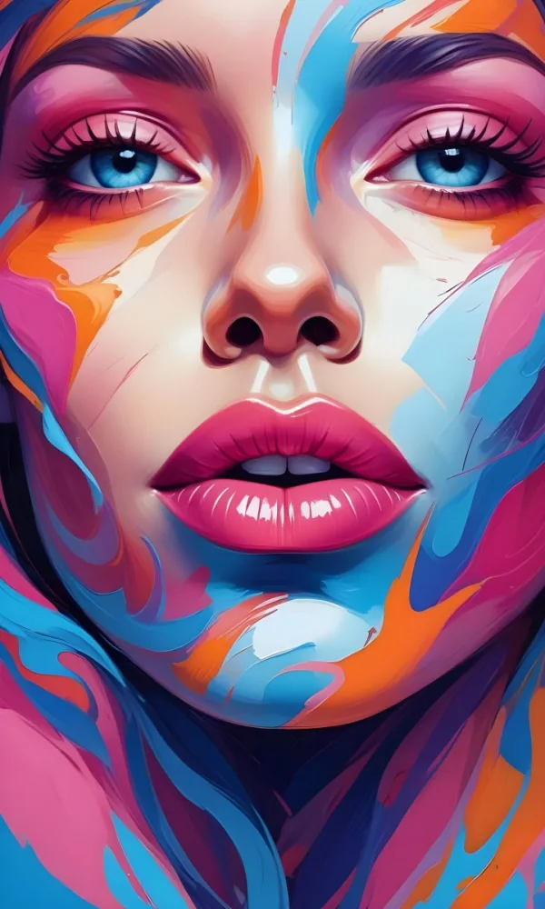 Digital Painting A Close Up Of A Colorful Abstract Face With Vibrant Swirling Patterns Of Pink Blue And Orange Hues The Lips Are Prominent And Appear To Be Slightly Parted Creating An Emotive Expression Bo 14 4b06