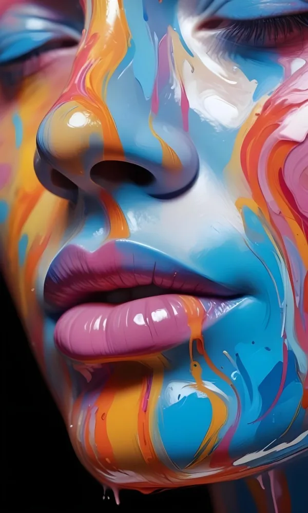 Digital Painting A Close Up Of A Colorful Abstract Face With Vibrant Swirling Patterns Of Pink Blue And Orange Hues The Lips Are Prominent And Appear To Be Slightly Parted Creating An Emotive Expression Bo 3 F3a1
