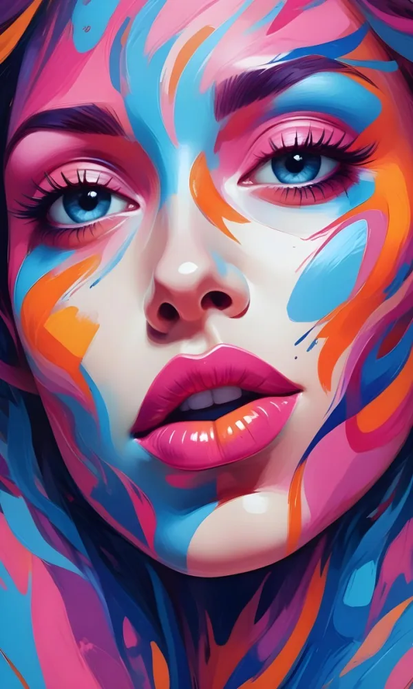 Digital Painting A Close Up Of A Colorful Abstract Face With Vibrant Swirling Patterns Of Pink Blue And Orange Hues The Lips Are Prominent And Appear To Be Slightly Parted Creating An Emotive Expression Bo 6 Be8f