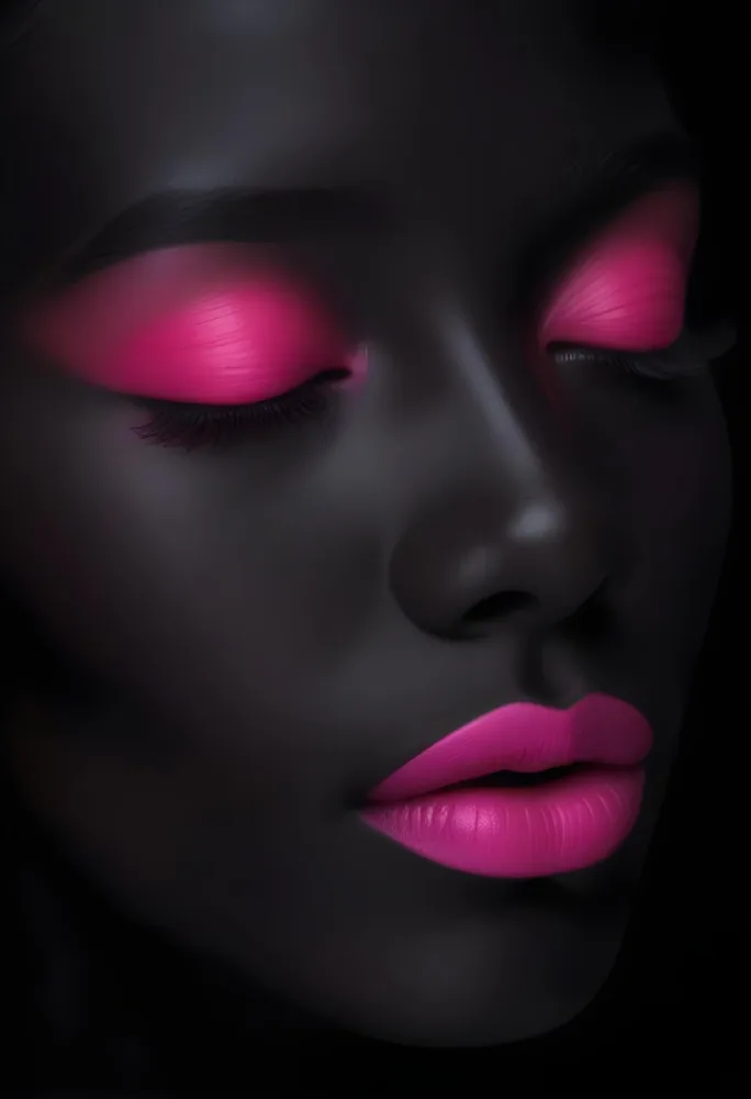 Digital Painting A Close Up Of A Face With A Completely Black Background The Skin Is Painted Black And The Eyes Are Closed With Bright Pink Eyeshadow The Lips Are Glossy And Painted In A Vibrant Pink Color Creating 22 8351