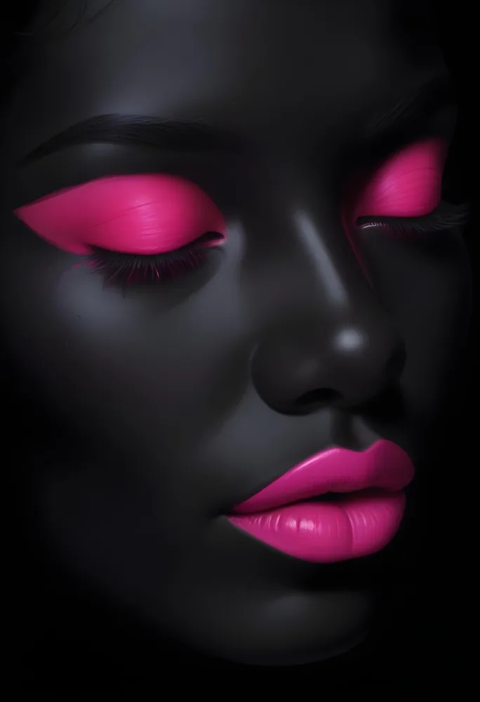 Digital Painting A Close Up Of A Face With A Completely Black Background The Skin Is Painted Black And The Eyes Are Closed With Bright Pink Eyeshadow The Lips Are Glossy And Painted In A Vibrant Pink Color Creating 7 Cc6c