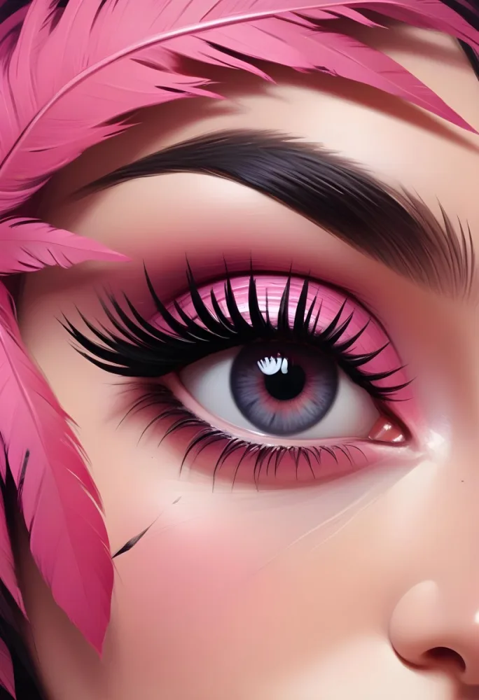 Digital Painting A Close Up Of A Woman S Eye With Dramatic Pink And Black Eyeshadow Long Eyelashes And A Pink Feather In The Background Bold And Slim Lines Brush Strokes 4 Cfbb