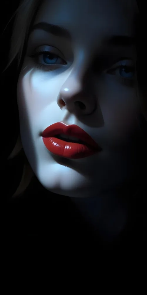 Digital Painting A Close Up Of A Woman S Lips Featuring Bright Red Lipstick The Face Is Partially Obscured By Light Hair With A Soft Blue Light Illuminating The Skin The Background Is Bright Enhancing The Contrast 46 4f0b