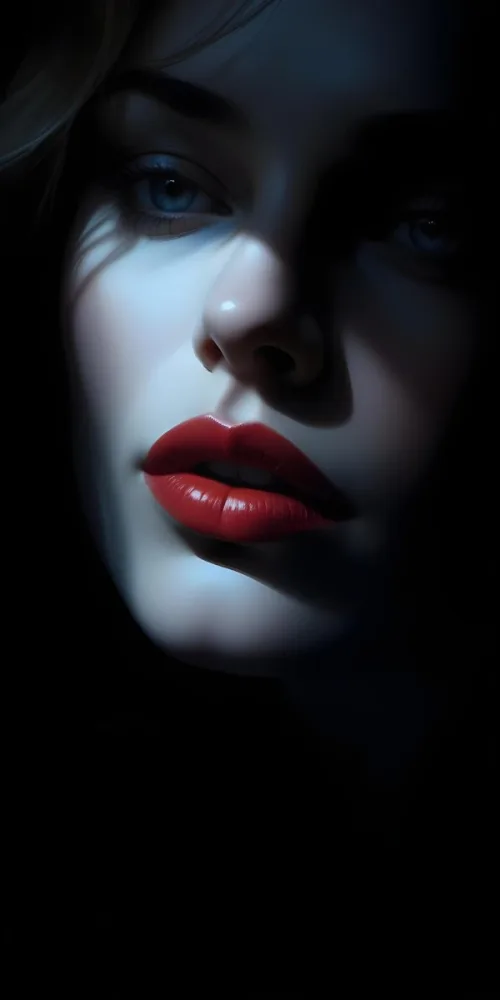 Digital Painting A Close Up Of A Woman S Lips Featuring Bright Red Lipstick The Face Is Partially Obscured By Light Hair With A Soft Blue Light Illuminating The Skin The Background Is Bright Enhancing The Contrast 47 D0ec