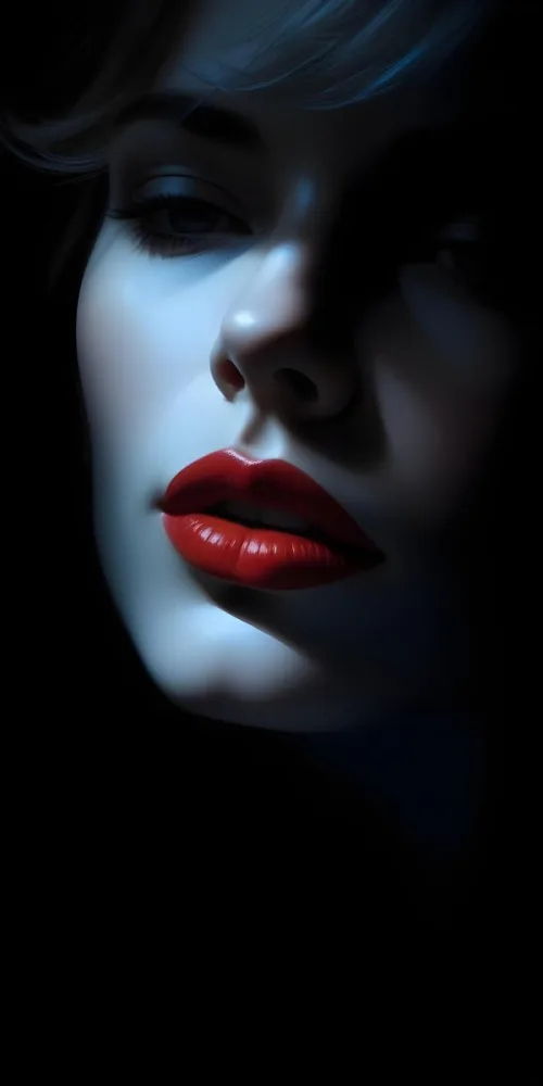 Digital Painting A Close Up Of A Woman S Lips Featuring Bright Red Lipstick The Face Is Partially Obscured By Light Hair With A Soft Blue Light Illuminating The Skin The Background Is Bright Enhancing The Contrast 49 7b5e