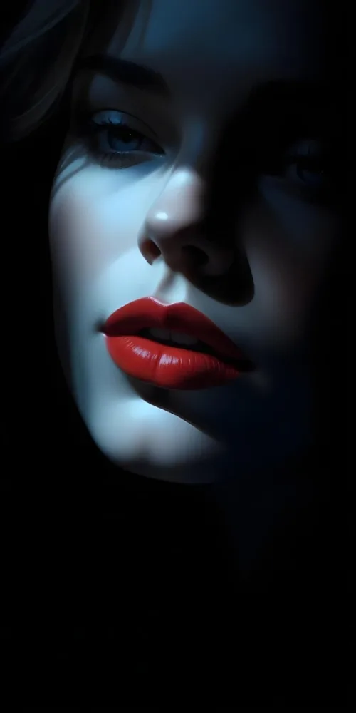Digital Painting A Close Up Of A Woman S Lips Featuring Bright Red Lipstick The Face Is Partially Obscured By Light Hair With A Soft Blue Light Illuminating The Skin The Background Is Bright Enhancing The Contrast 50 F151