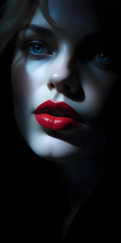 Digital Painting A Close Up Of A Woman S Lips Featuring Bright Red Lipstick The Face Is Partially Obscured By Light Hair With A Soft Blue Light Illuminating The Skin The Background Is Bright Enhancing The Contrast 7 9b13