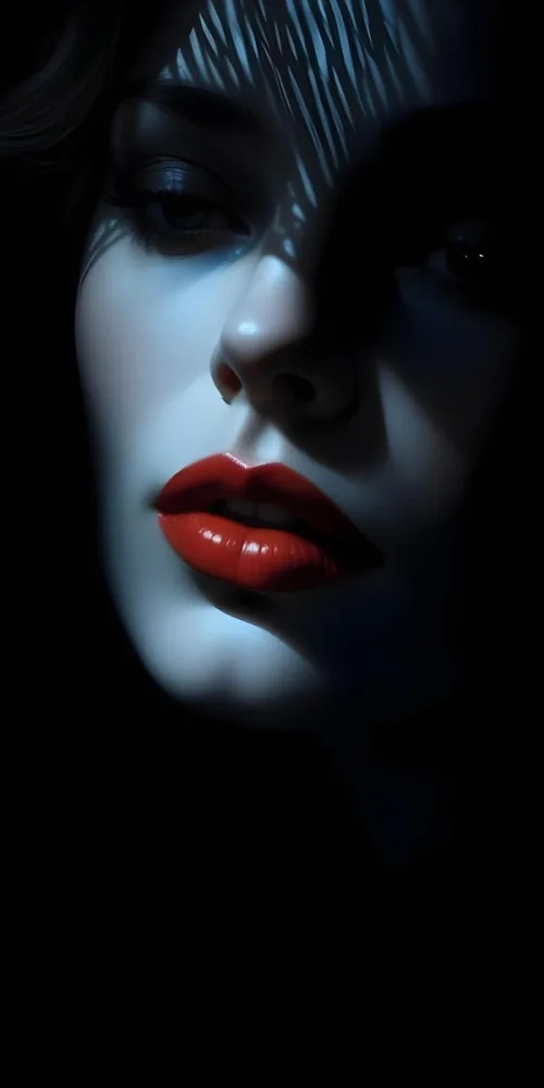 Digital Painting A Close Up Of A Woman S Lips Featuring Bright Red Lipstick The Face Is Partially Obscured By Light Hair With A Soft Blue Light Illuminating The Skin The Background Is Bright Enhancing The Contrast Of 1 90ee