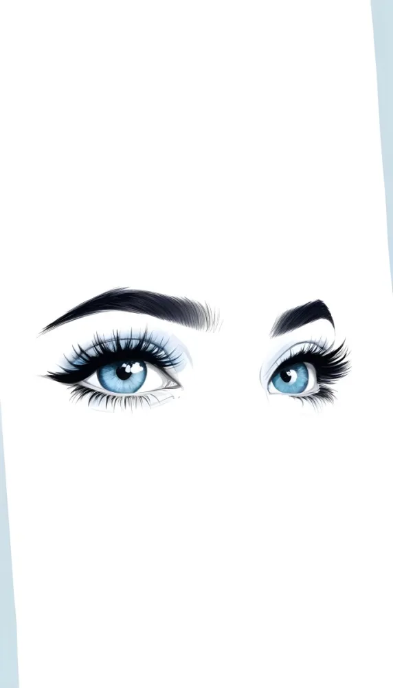 Digital Painting A Close Up Of Two Female Eyes With Thick Dramatic Eyelashes And Bold Defined Eyebrows Set Against A Bright Blue Background During Daylight Bold And Slim Lines Brush Strokes 19 37d7