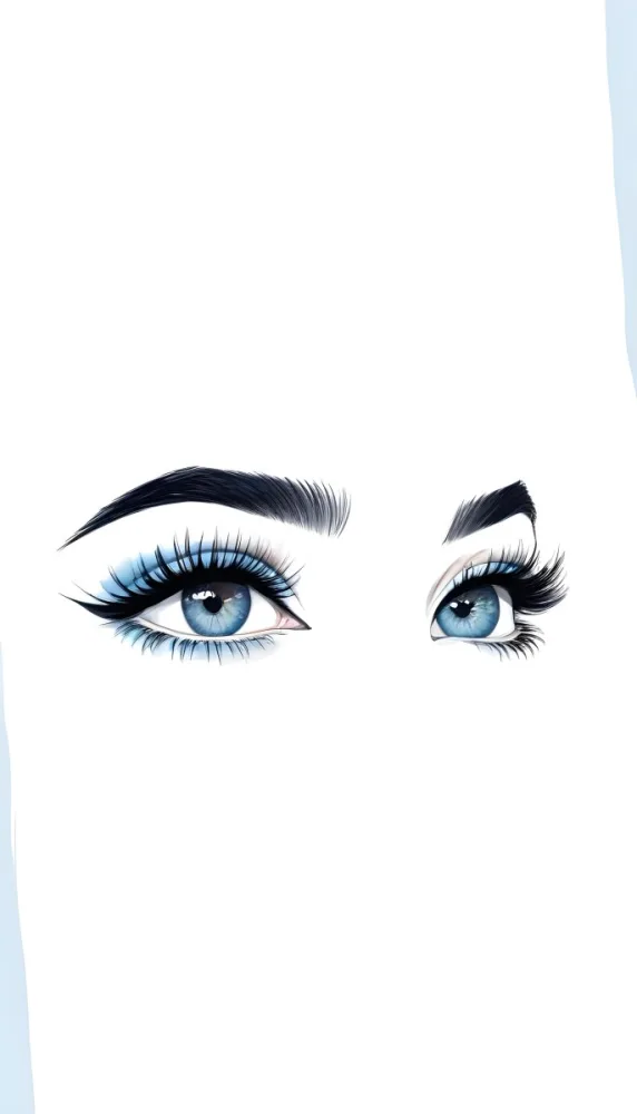 Digital Painting A Close Up Of Two Female Eyes With Thick Dramatic Eyelashes And Bold Defined Eyebrows Set Against A Bright Blue Background During Daylight Bold And Slim Lines Brush Strokes 20 7f41