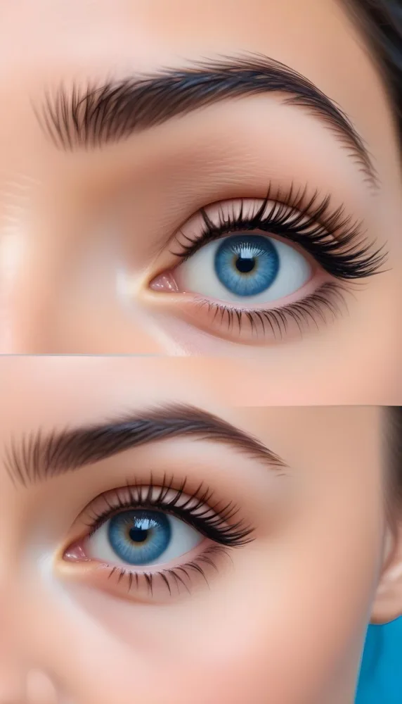 Digital Painting A Close Up Of Two Female Eyes With Thick Dramatic Eyelashes And Bold Defined Eyebrows Set Against A Bright Blue Background During Daylight Bold And Slim Lines Brush Strokes 4 3a7e
