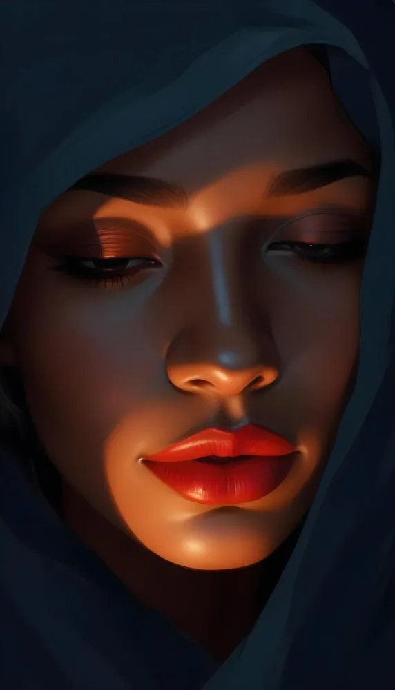 Digital Painting A Close Up Portrait Of A Woman With Dark Skin Full Lips And Eyes Closed The Lighting Creates Dramatic Shadows And Highlights Giving The Image A Moody Cinematic Feel Bold And Slim Lines 17 D0f8