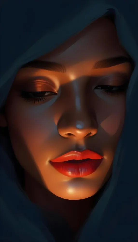 Digital Painting A Close Up Portrait Of A Woman With Dark Skin Full Lips And Eyes Closed The Lighting Creates Dramatic Shadows And Highlights Giving The Image A Moody Cinematic Feel Bold And Slim Lines 23 C108