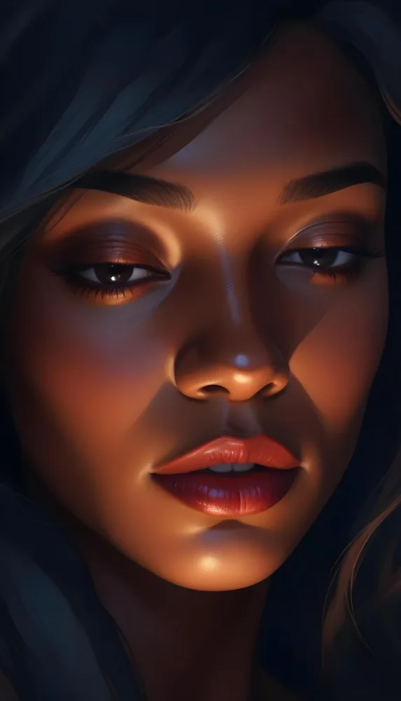 Digital Painting A Close Up Portrait Of A Woman With Dark Skin Full Lips And Eyes Closed The Lighting Creates Dramatic Shadows And Highlights Giving The Image A Moody Cinematic Feel Bold And Slim Lines 43 0ae6