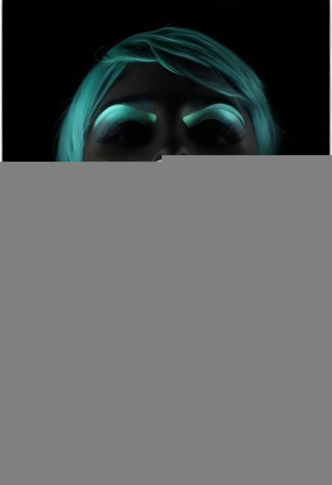 Digital Painting A Close Up Portrait Of A Woman With Vibrant Green Hair Dramatic Makeup And Large Hoop Earrings Against A Dark Background Bold And Slim Lines Brush Strokes 4 Faae
