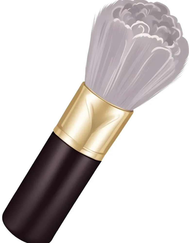 Digital Painting A Golden Makeup Brush With A White Ring And A Golden Handle With Black Floral Ornaments On A Black Background Bold And Slim Lines Brush Strokes 2 Ac5b