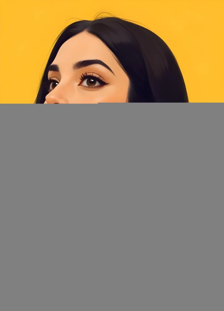 Digital Painting A Middle Eastern Woman 25 Years Old Long Black Hair Wearing A Yellow Polka Dot Dress And Golden Earrings On A Yellow Background Bold And Slim Lines Brush Strokes 13 41aa