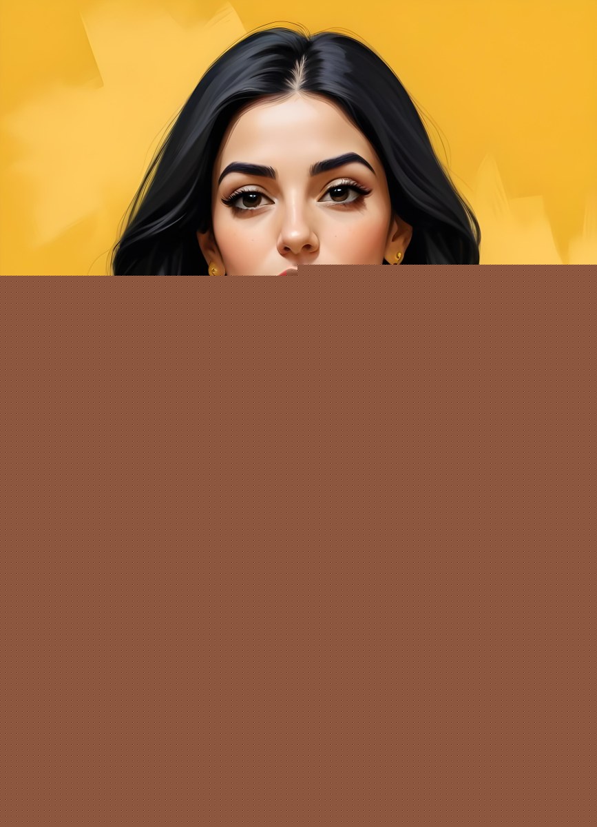 Digital Painting A Middle Eastern Woman 25 Years Old Long Black Hair Wearing A Yellow Polka Dot Dress And Golden Earrings On A Yellow Background Bold And Slim Lines Brush Strokes 21 6096