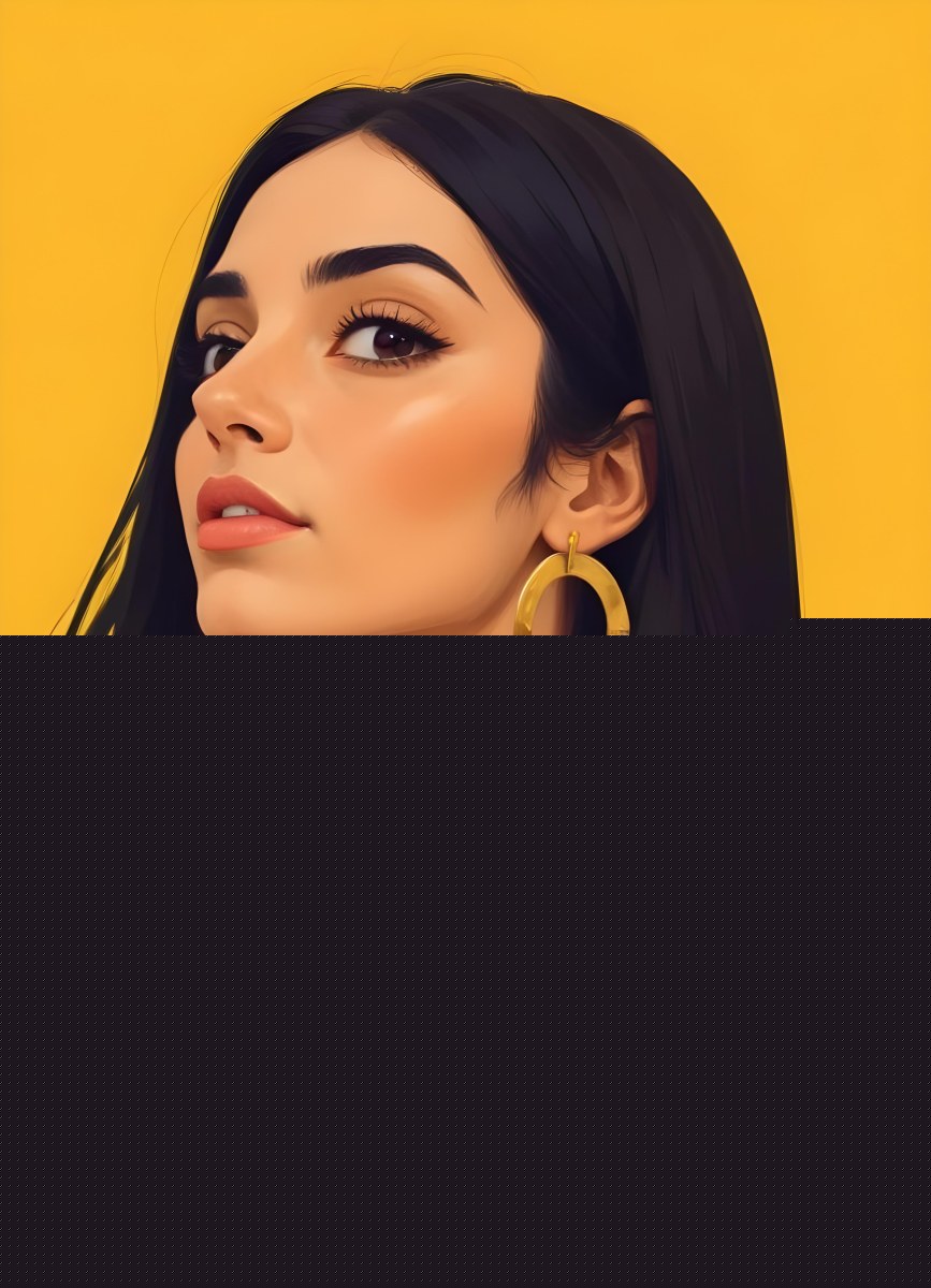 Digital Painting A Middle Eastern Woman 25 Years Old Long Black Hair Wearing A Yellow Polka Dot Dress And Golden Earrings On A Yellow Background Bold And Slim Lines Brush Strokes 55 C16e