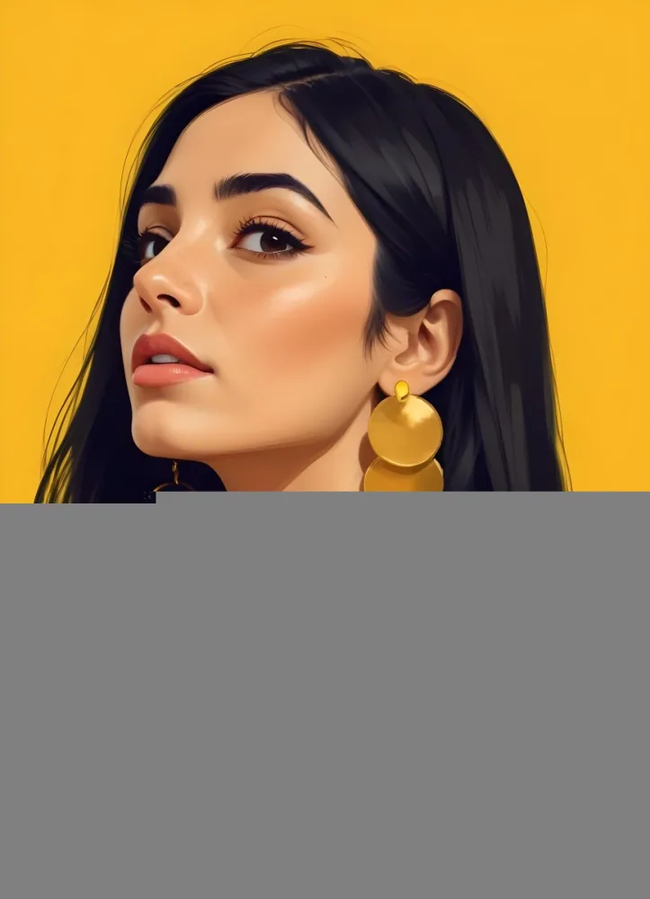 Digital Painting A Middle Eastern Woman 25 Years Old Long Black Hair Wearing A Yellow Polka Dot Dress And Golden Earrings On A Yellow Background Bold And Slim Lines Brush Strokes 58 0ee8