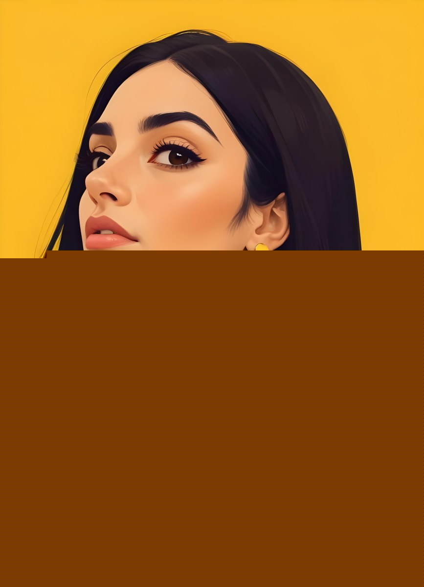Digital Painting A Middle Eastern Woman 25 Years Old Long Black Hair Wearing A Yellow Polka Dot Dress And Golden Earrings On A Yellow Background Bold And Slim Lines Brush Strokes 63 4f5c