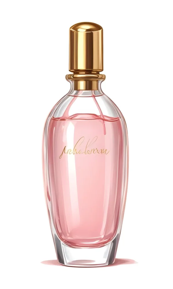 Digital Painting A Perfume Bottle With A Golden Cap And A Transparent Body Filled With A Light Pink Liquid Isolated On A White Background Bold And Slim Lines Brush Strokes 9 C519