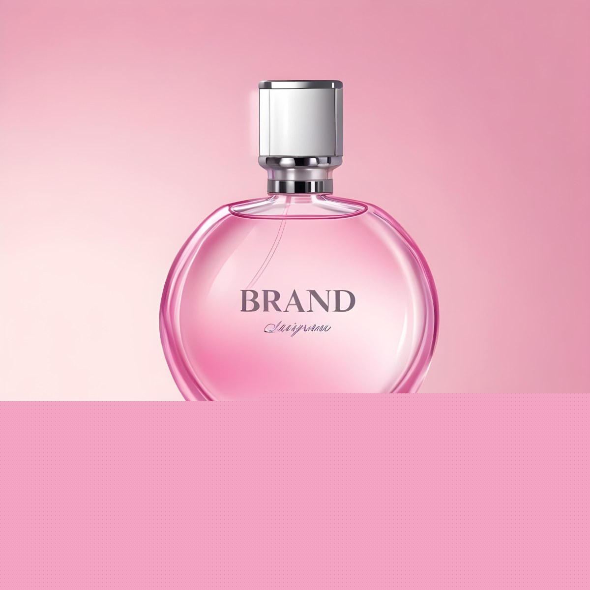 Digital Painting A Perfume Bottle With A Pink Cap Filled With Pink Liquid With The Words Brand Name Written On It On A Pink Background Bold And Slim Lines Brush Strokes 2 2d50