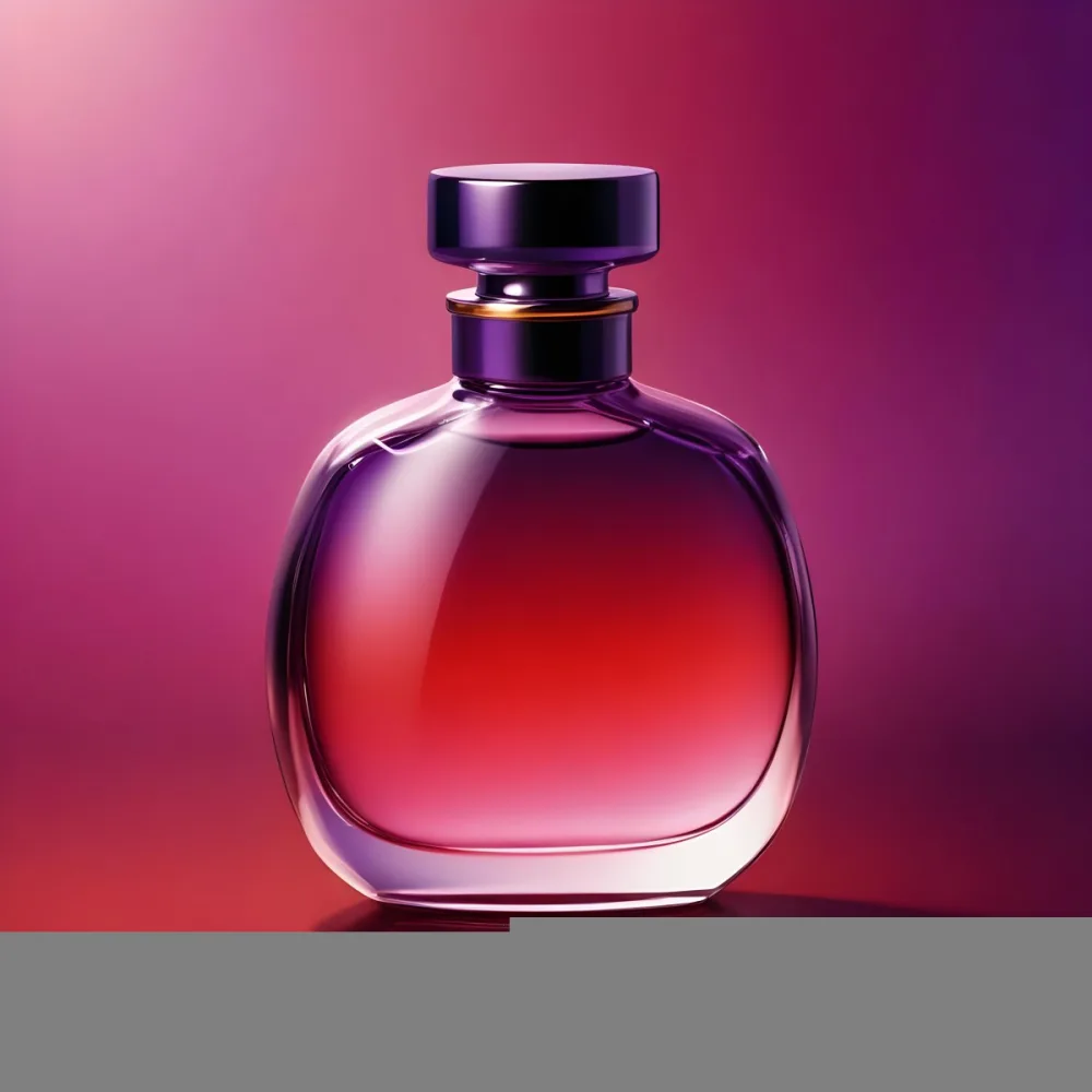 Digital Painting A Perfume Bottle With A Purple Cap And A Purple Ring On A Red And Purple Gradient Background The Bottle Is Filled With A Purple Liquid Bold And Slim Lines Brush Strokes 1 5daf