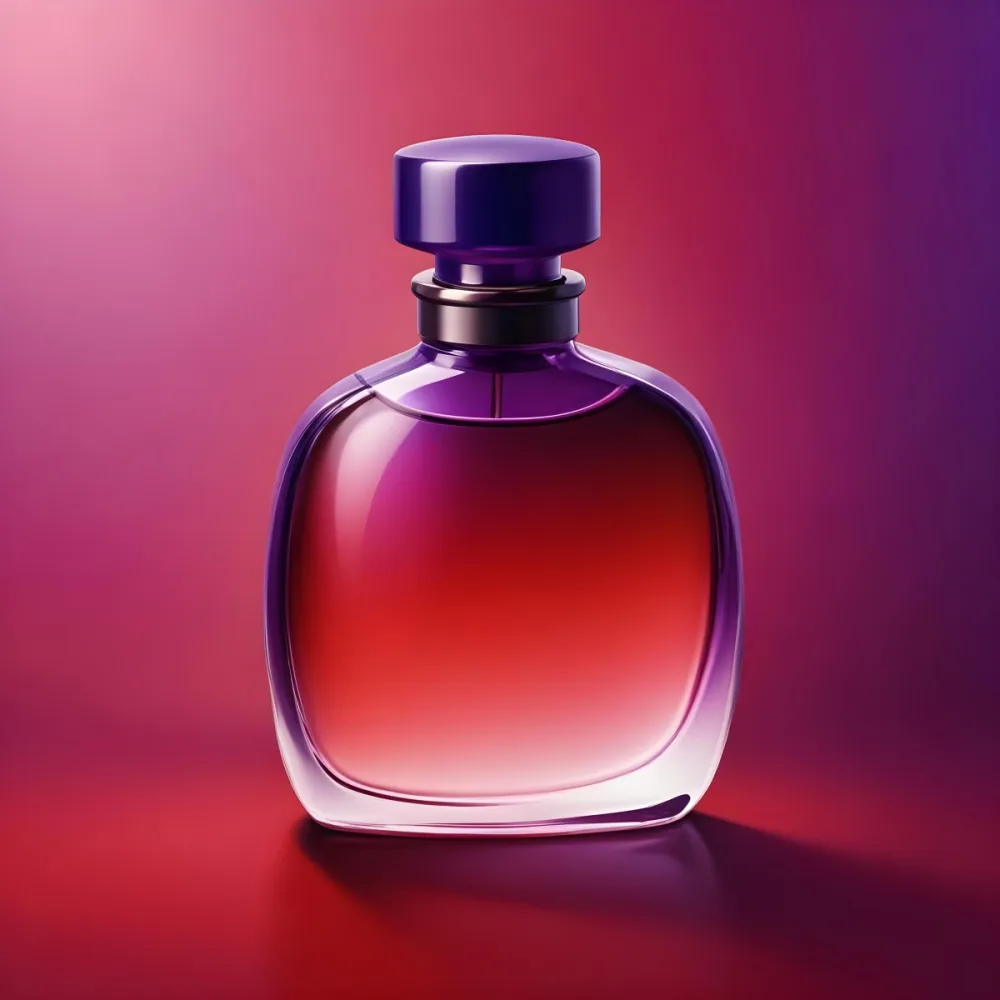 Digital Painting A Perfume Bottle With A Purple Cap And A Purple Ring On A Red And Purple Gradient Background The Bottle Is Filled With A Purple Liquid Bold And Slim Lines Brush Strokes 12 0f9a