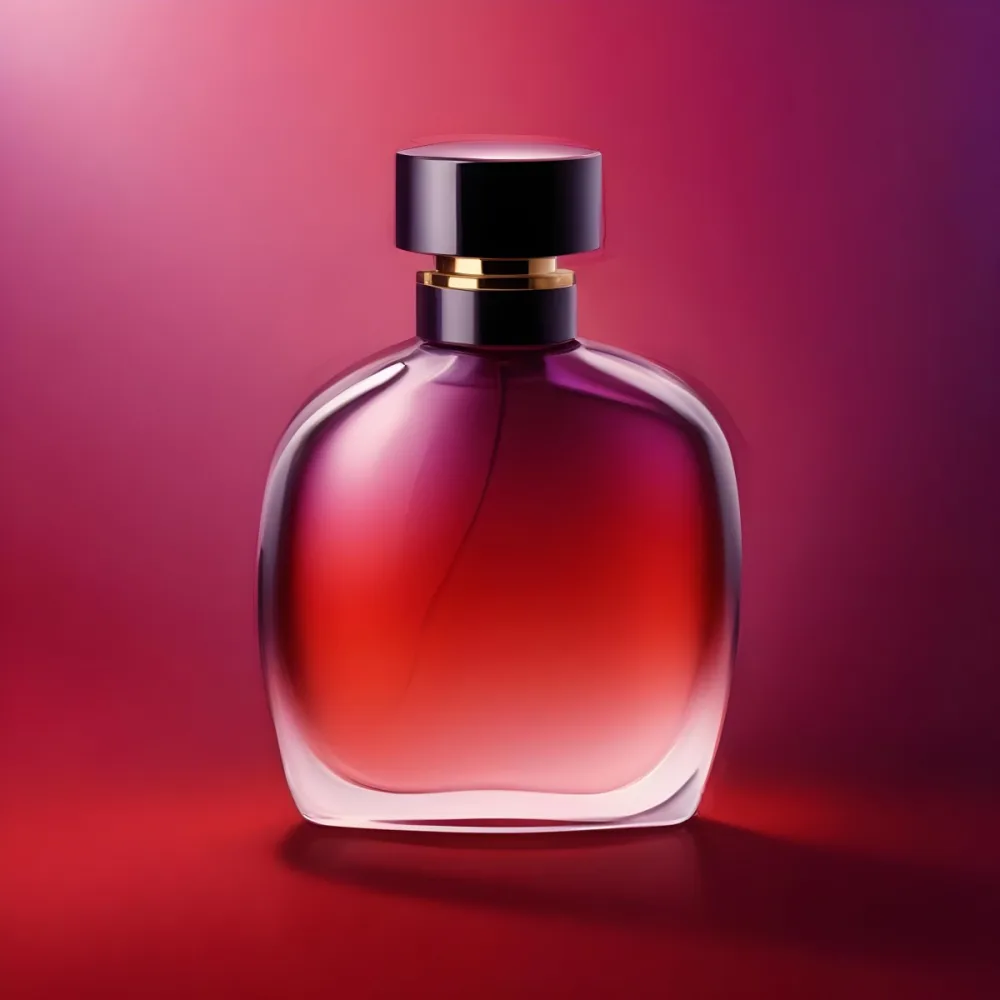 Digital Painting A Perfume Bottle With A Purple Cap And A Purple Ring On A Red And Purple Gradient Background The Bottle Is Filled With A Purple Liquid Bold And Slim Lines Brush Strokes 2 F65d