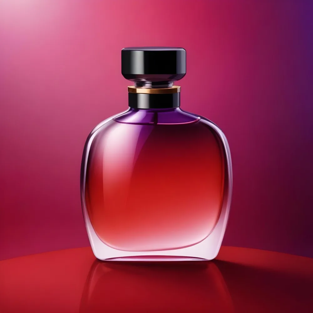 Digital Painting A Perfume Bottle With A Purple Cap And A Purple Ring On A Red And Purple Gradient Background The Bottle Is Filled With A Purple Liquid Bold And Slim Lines Brush Strokes 3 Eee7