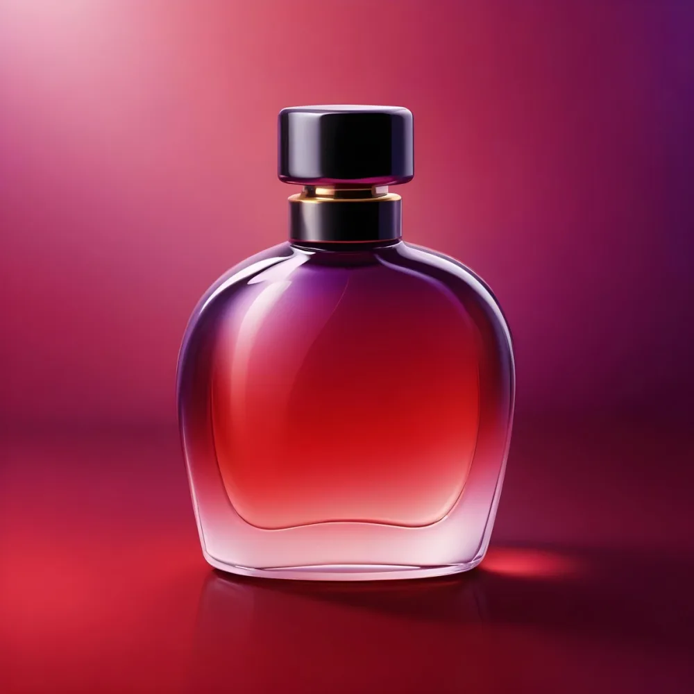 Digital Painting A Perfume Bottle With A Purple Cap And A Purple Ring On A Red And Purple Gradient Background The Bottle Is Filled With A Purple Liquid Bold And Slim Lines Brush Strokes 42 4fa5