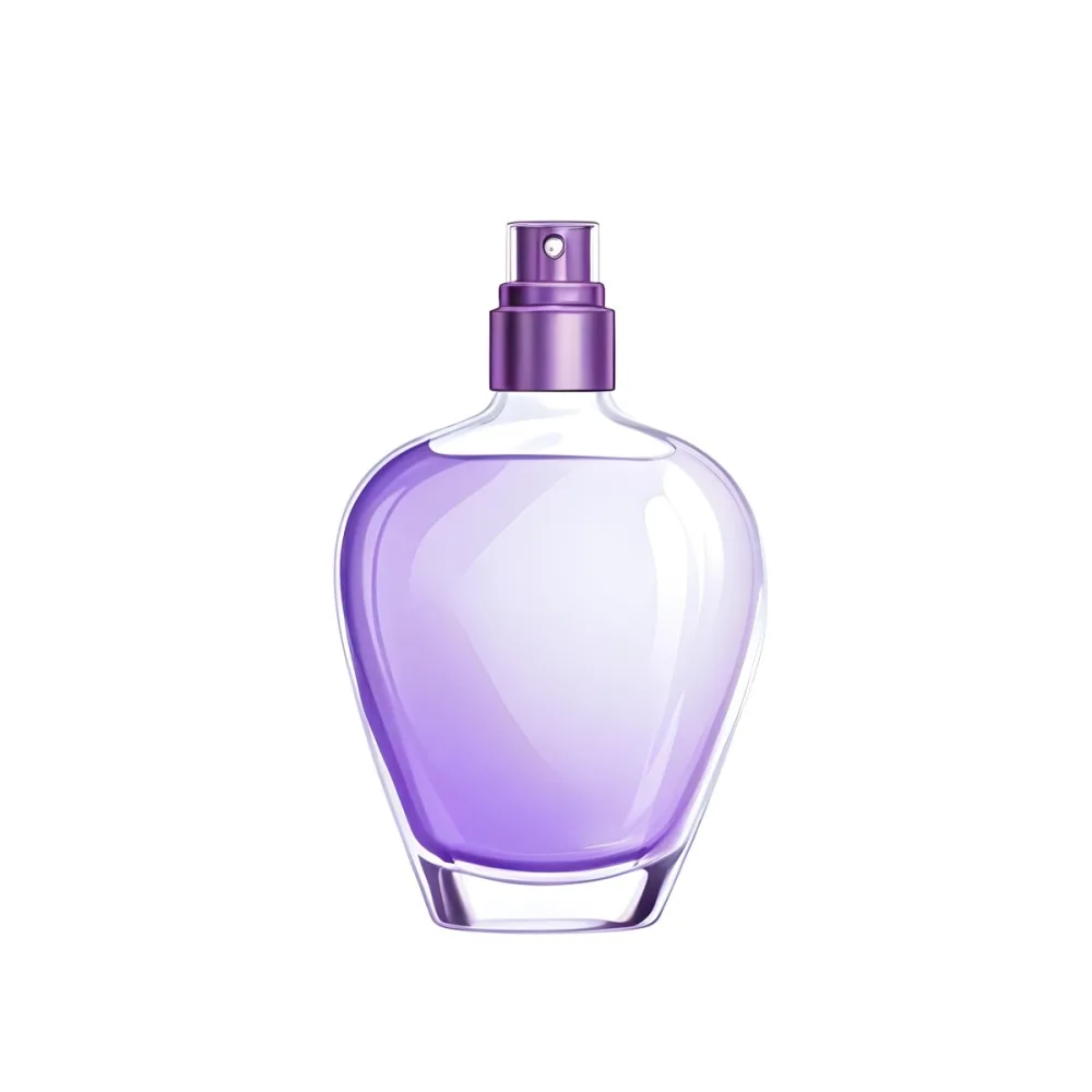 Digital Painting A Perfume Bottle With A Purple Liquid Inside And A Transparent Cap On A White Background The Bottle Is Transparent And Has A Rounded Shape Bold And Slim Lines Brush Strokes 14 E525
