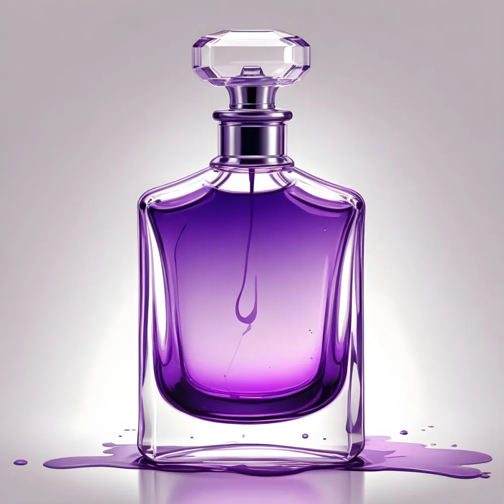 Digital Painting A Perfume Bottle With A Purple Liquid Inside And A Transparent Cap On A White Background The Bottle Is Transparent And Has A Rounded Shape Bold And Slim Lines Brush Strokes 18 63e9