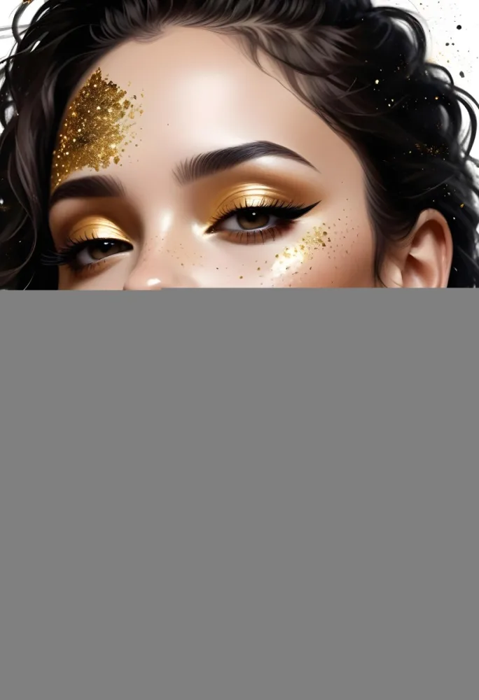Digital Painting A Profile View Of A Woman With Light Skin And Dark Hair Her Face Is Adorned With Gold And Black Glitter Creating A Striking Contrast Against Her Smooth Skin The Background Is Plain White Emphasiz 29 0eb8
