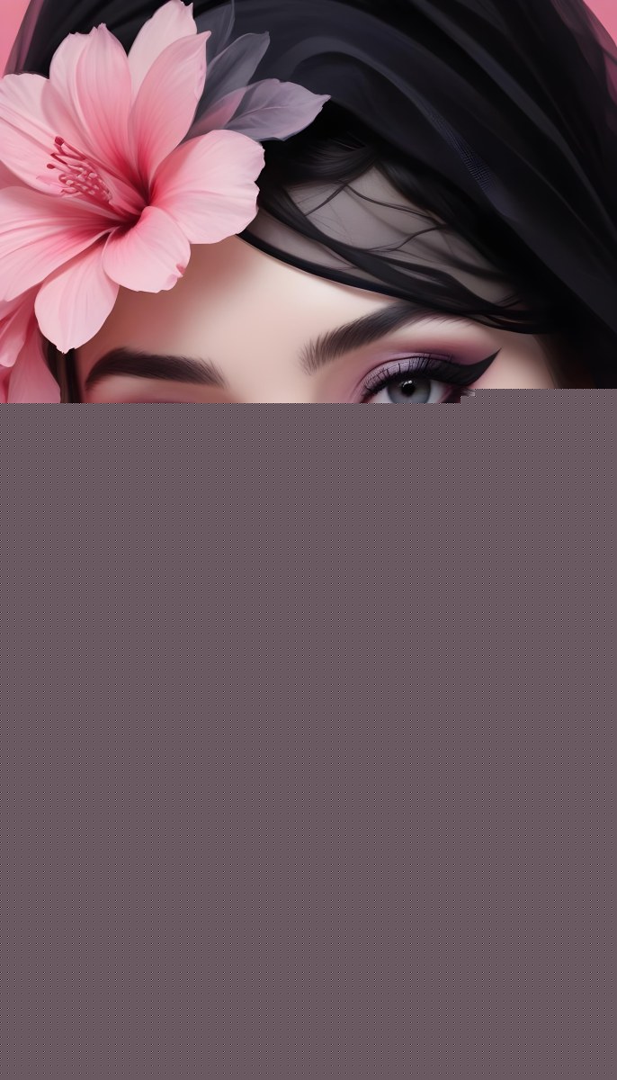 Digital Painting A White Woman 22 Years Old Black Lips And Black Eyeshadow Black Veil Pink Flower In The Foreground Pink Background Bold And Slim Lines Brush Strokes 7 C51e