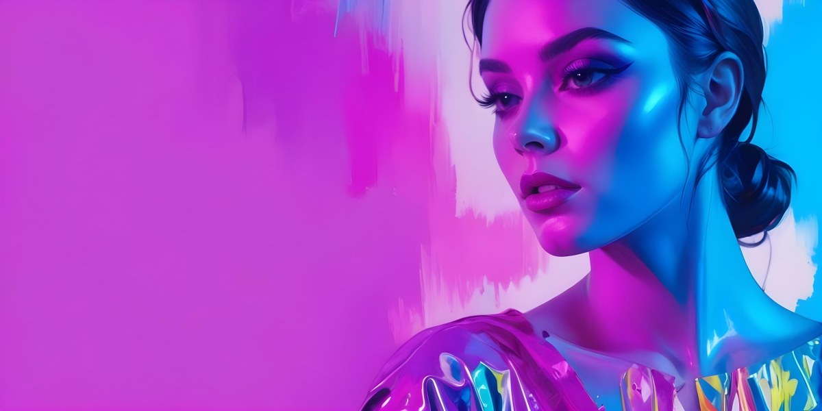Digital Painting A Young Woman With Dark Hair And Bold Makeup Wearing A Shiny Colorful Outfit Against A Vibrant Purple And Blue Background Bold And Slim Lines Brush Strokes 21 Fddd