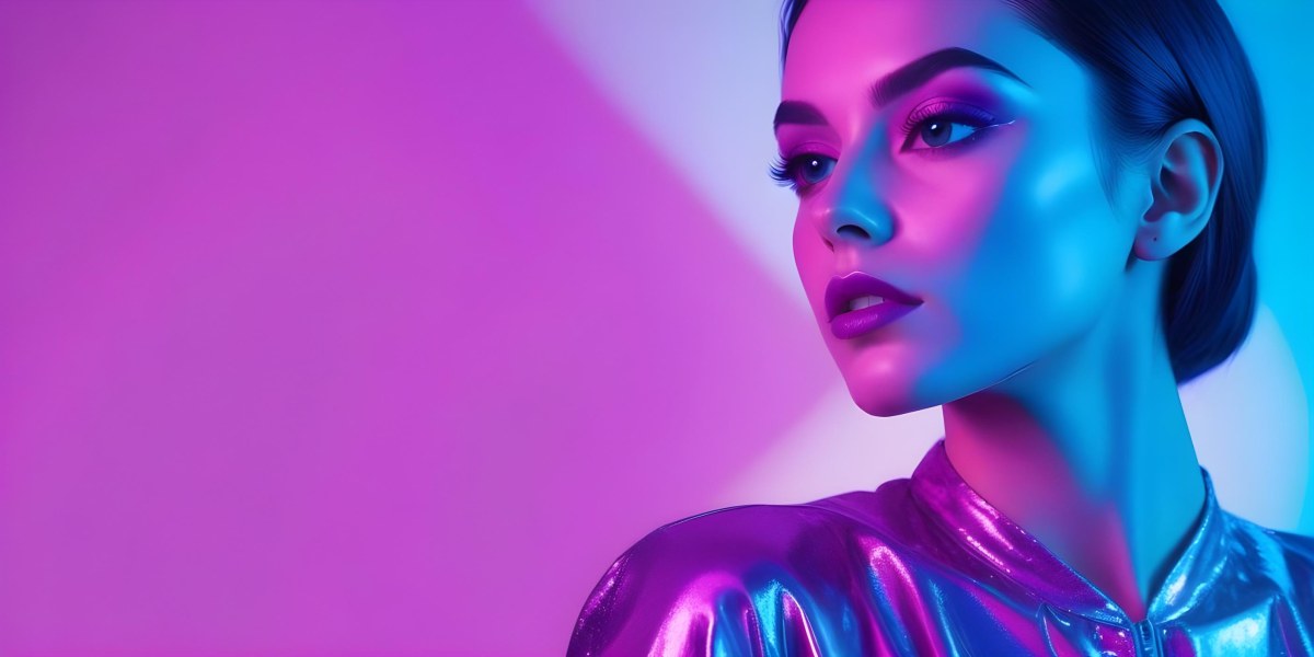 Digital Painting A Young Woman With Dark Hair And Bold Makeup Wearing A Shiny Colorful Outfit Against A Vibrant Purple And Blue Background Bold And Slim Lines Brush Strokes 25 8573