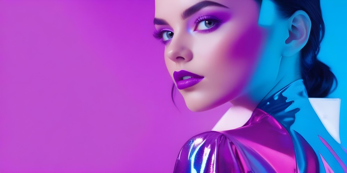 Digital Painting A Young Woman With Dark Hair And Bold Makeup Wearing A Shiny Colorful Outfit Against A Vibrant Purple And Blue Background Bold And Slim Lines Brush Strokes 30 Bdd3
